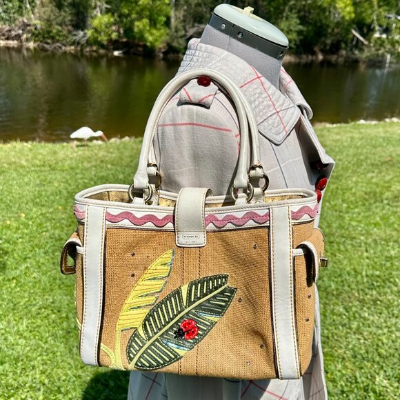 Coach Vintage Ladybug Applique Boxy Straw Tote Limited Edition 2004 Natural 4439 - Picture 5 of 14